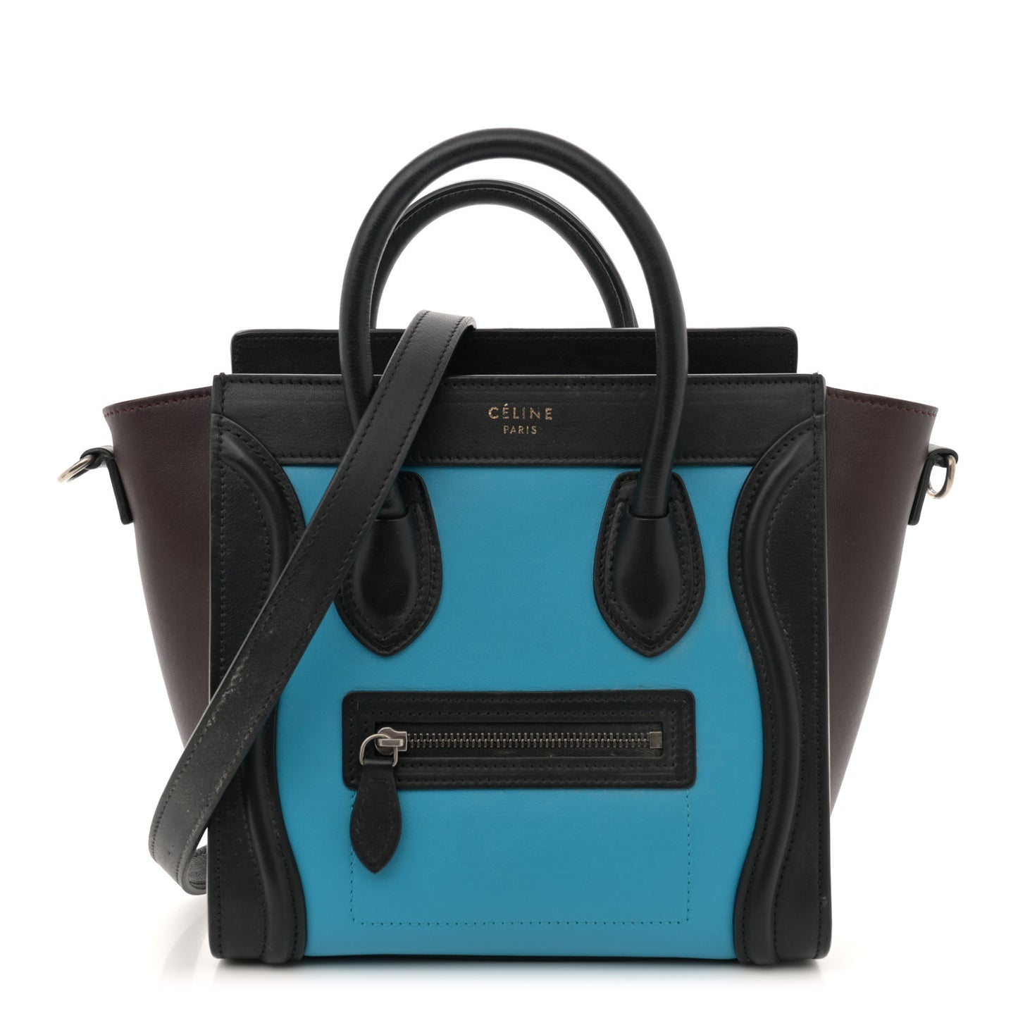 Smooth Calfskin Nano Tri-Color Luggage Turquoise