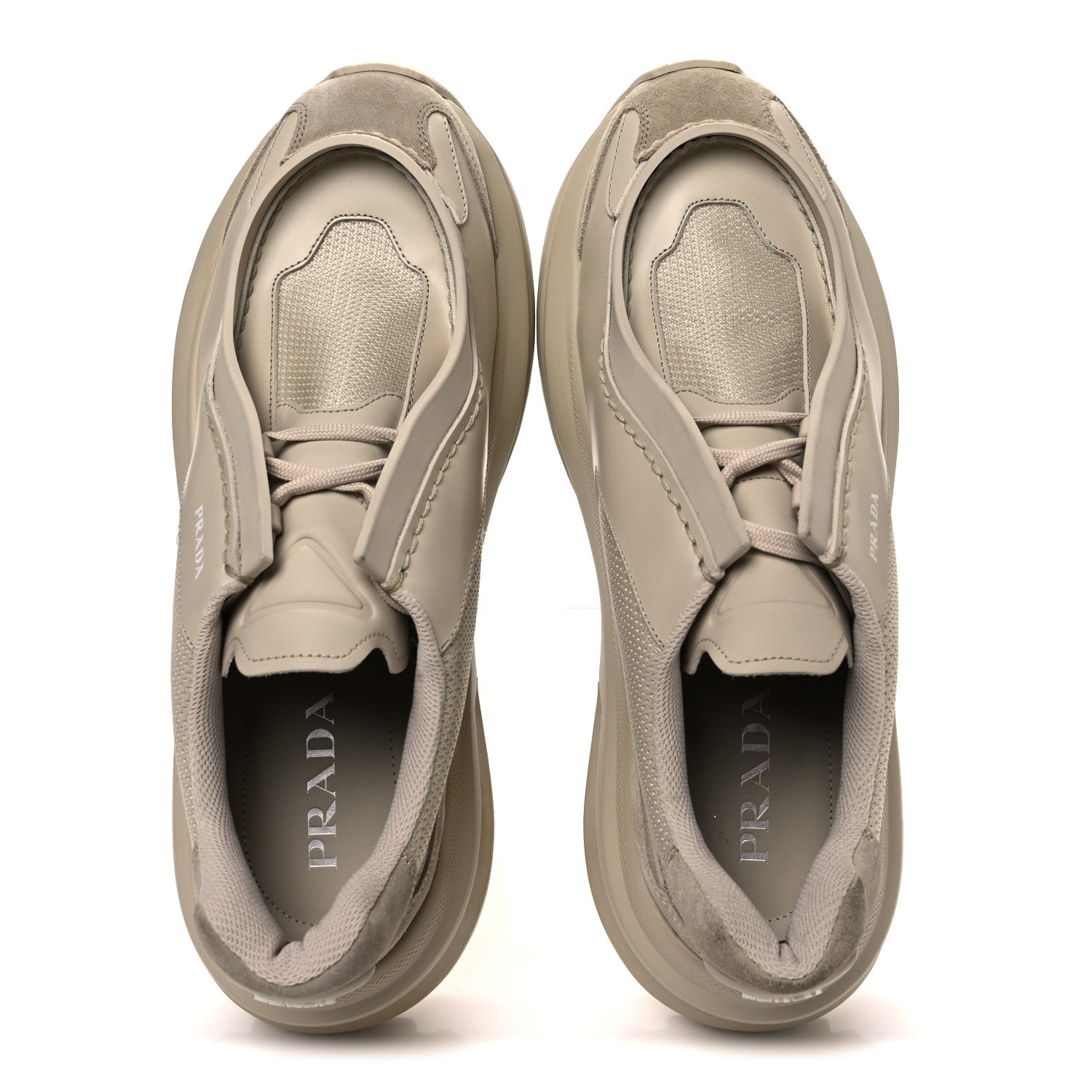 Prada Brushed Calfskin Mens Systeme Sneakers 10.5 Beige 1754804
