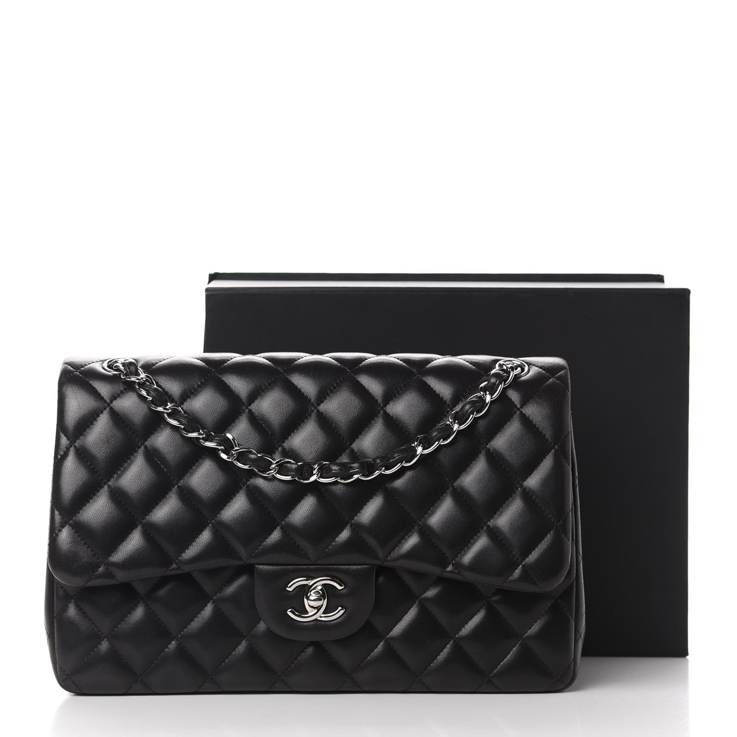 Lambskin Quilted Jumbo Double Flap Black