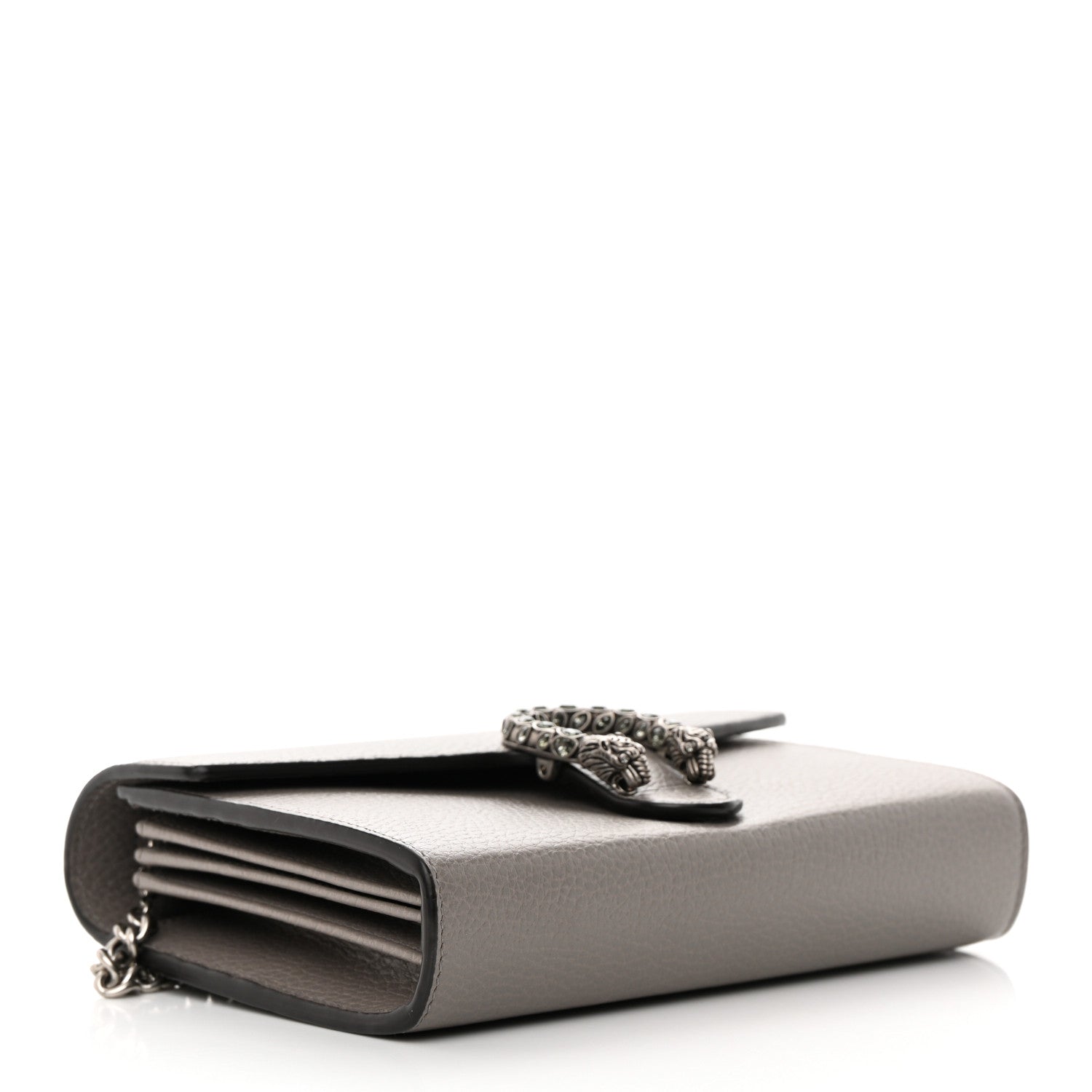 Gucci Dollar Calfskin Crystal Mini Dionysus Chain Wallet Dusty Grey Black Diamond 4 of 10