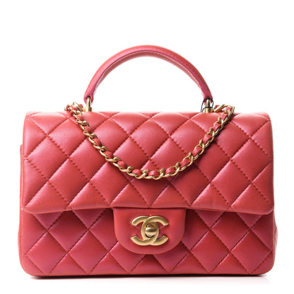 Chanel Iridescent Lambskin Quilted Mini Top Handle Rectangular Flap Red 1 of 11