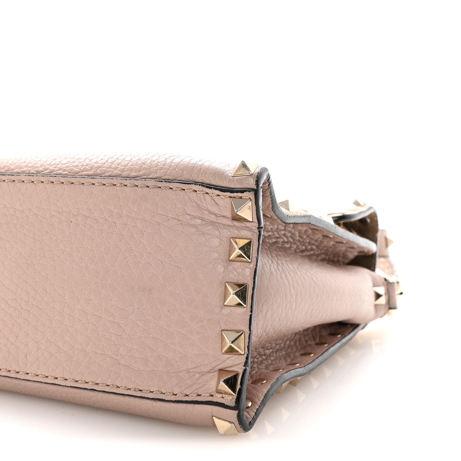 Valentino Garavani Pebbled Calfskin Medium Rockstud Top Handle Shoulder Bag Poudre 9 of 9