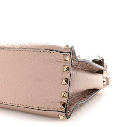 Valentino Garavani Pebbled Calfskin Medium Rockstud Top Handle Shoulder Bag Poudre 9 of 9
