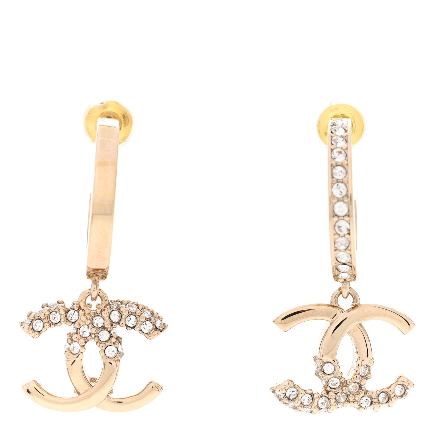 Chanel Crystal Bead CC Hoop Drop Earrings Light Gold 1 of 4
