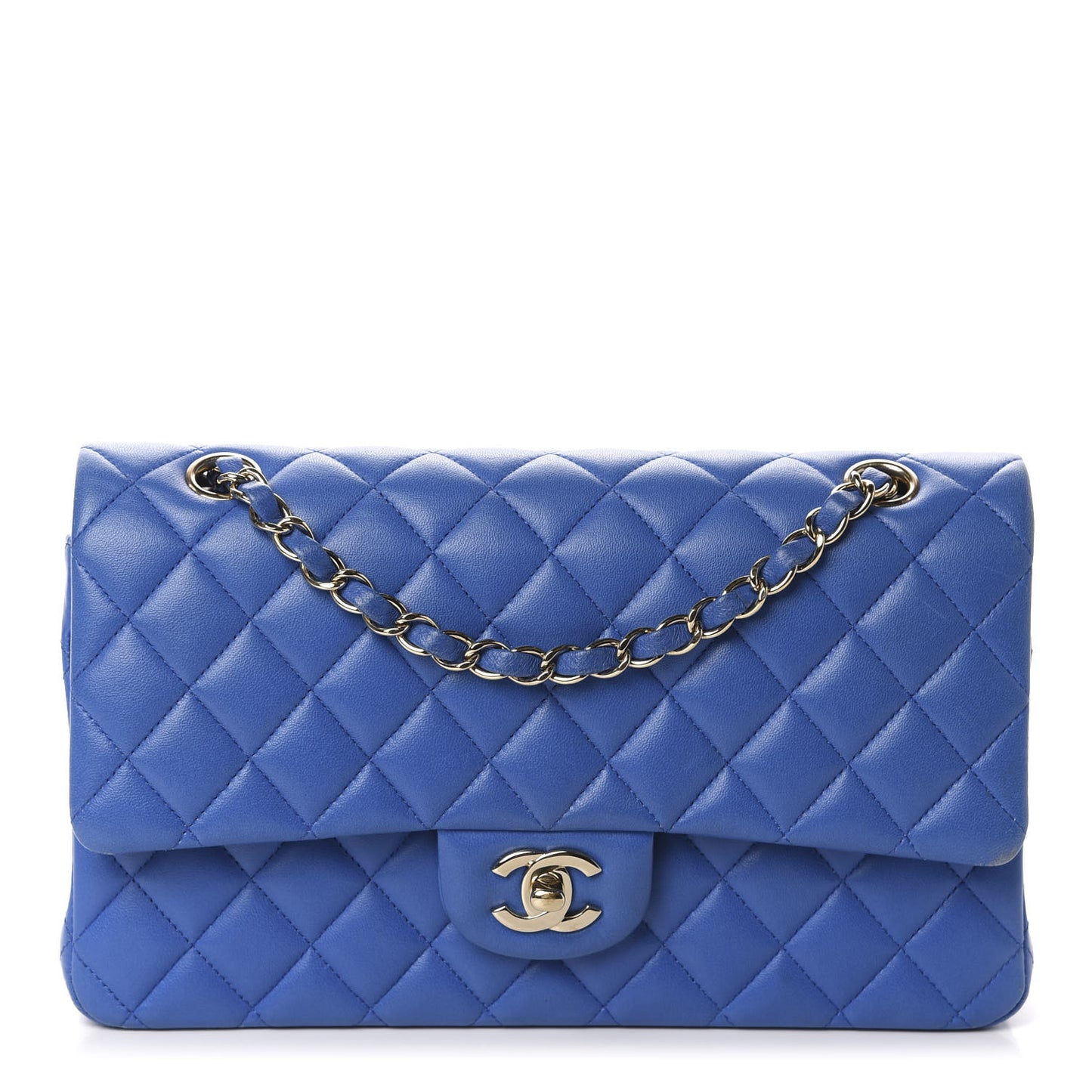 Lambskin Quilted Medium Double Flap Blue