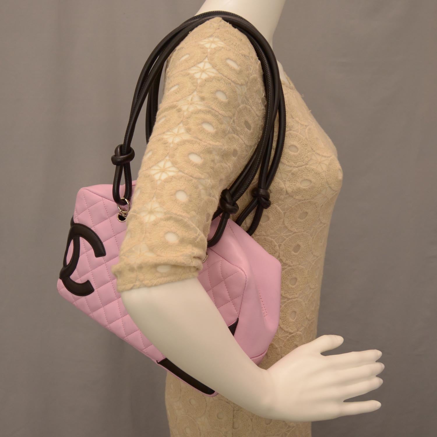Chanel Calfskin Quilted Large Cambon Bowler Pink Black 2 of 9