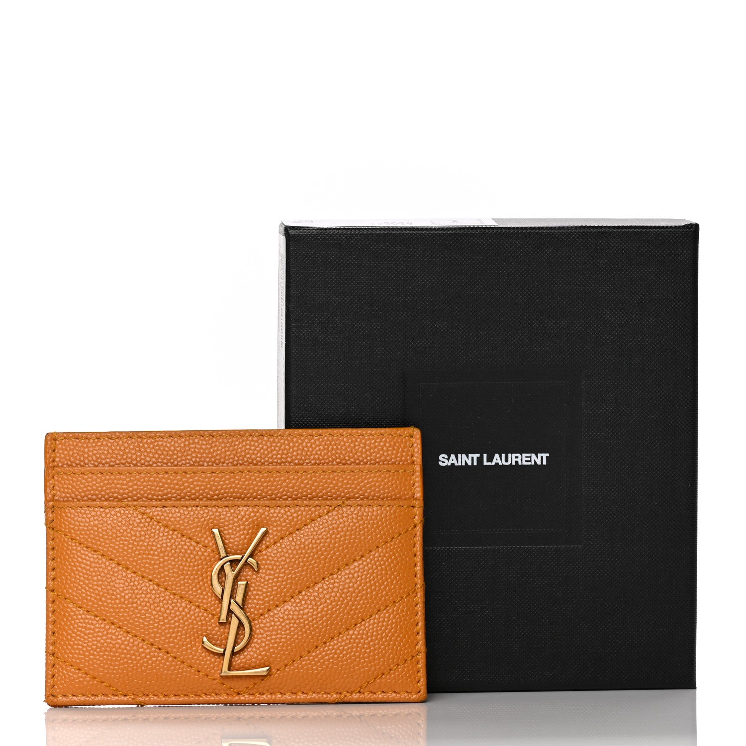 Saint Laurent Grain De Poudre Matelasse Chevron Monogram Credit Card Case Senape Yellow 8 of 8