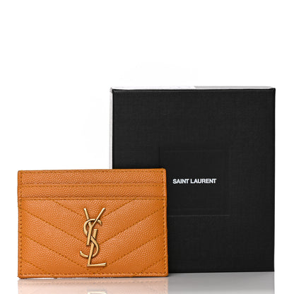 Saint Laurent Grain De Poudre Matelasse Chevron Monogram Credit Card Case Senape Yellow 8 of 8