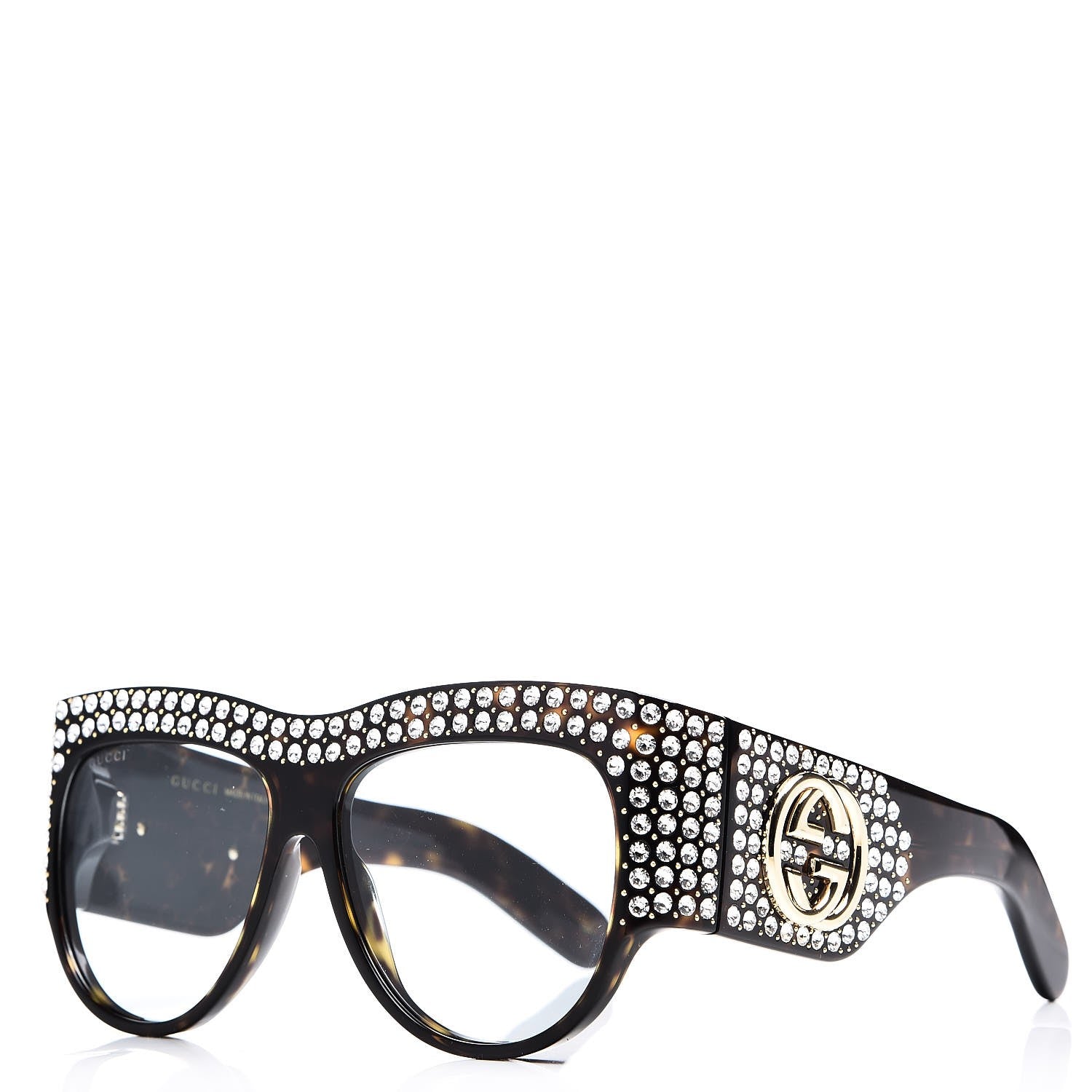 Gucci Acetate Crystal Oversize Hollywood Forever Sunglasses GG0144S Tortoiseshell 1 of 7