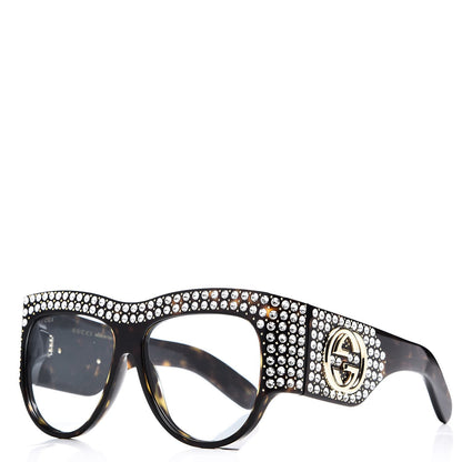 Gucci Acetate Crystal Oversize Hollywood Forever Sunglasses GG0144S Tortoiseshell 1 of 7