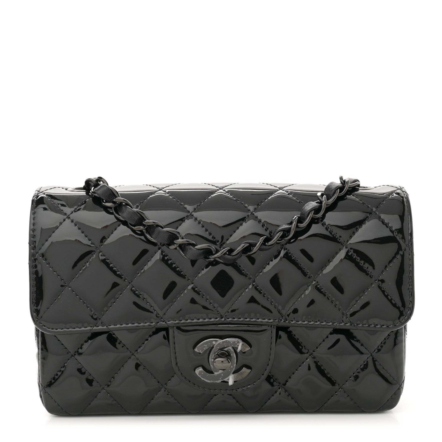 Chanel Patent Calfskin Quilted Mini Rectangular Flap So Black 1 of 11