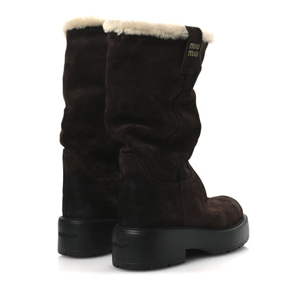 Miu Miu Suede Shearling Vintage Effect Mid Calf Boots 38 Morro 5 of 10