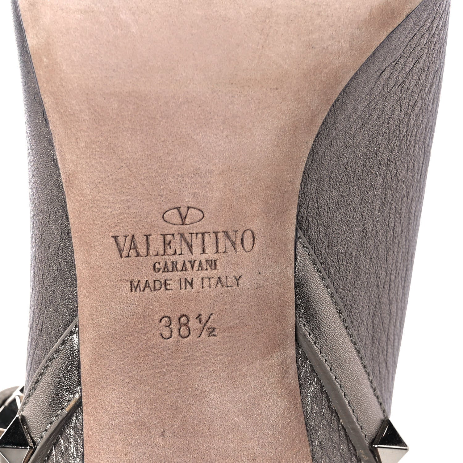 Valentino Garavani Metallic Grained Calfskin Rockstud Double Buckle 100mm Ankle Boots 38.5 Sasso 7 of 9