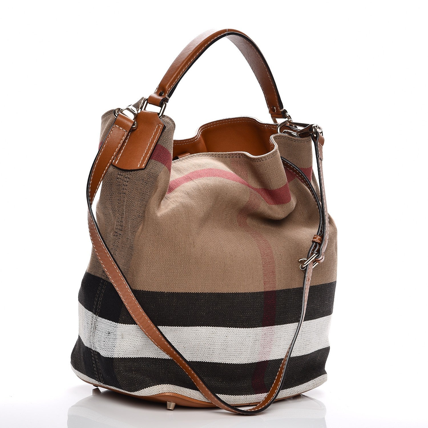 Burberry Canvas Mega Check Medium Ashby Hobo Saddle Brown 5 of 16