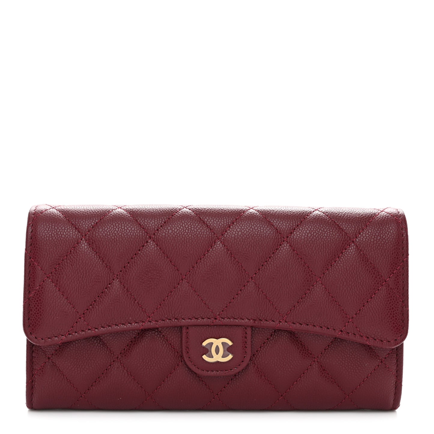 Caviar Quilted Large Gusset Flap Wallet Burgundy
