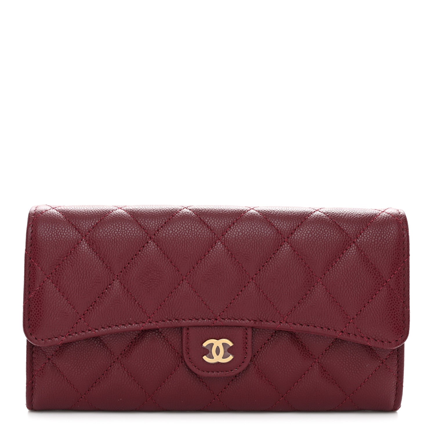 Chanel Caviar Quilted Large Gusset Flap Wallet Burgundy 1 of 7