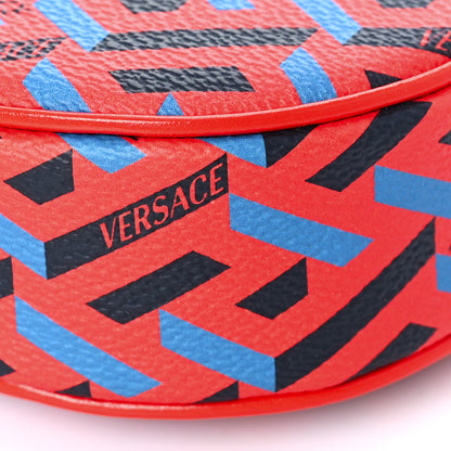 Versace Coated Canvas Calfskin La Greca Round Zip Pouch Blue Red 8 of 8