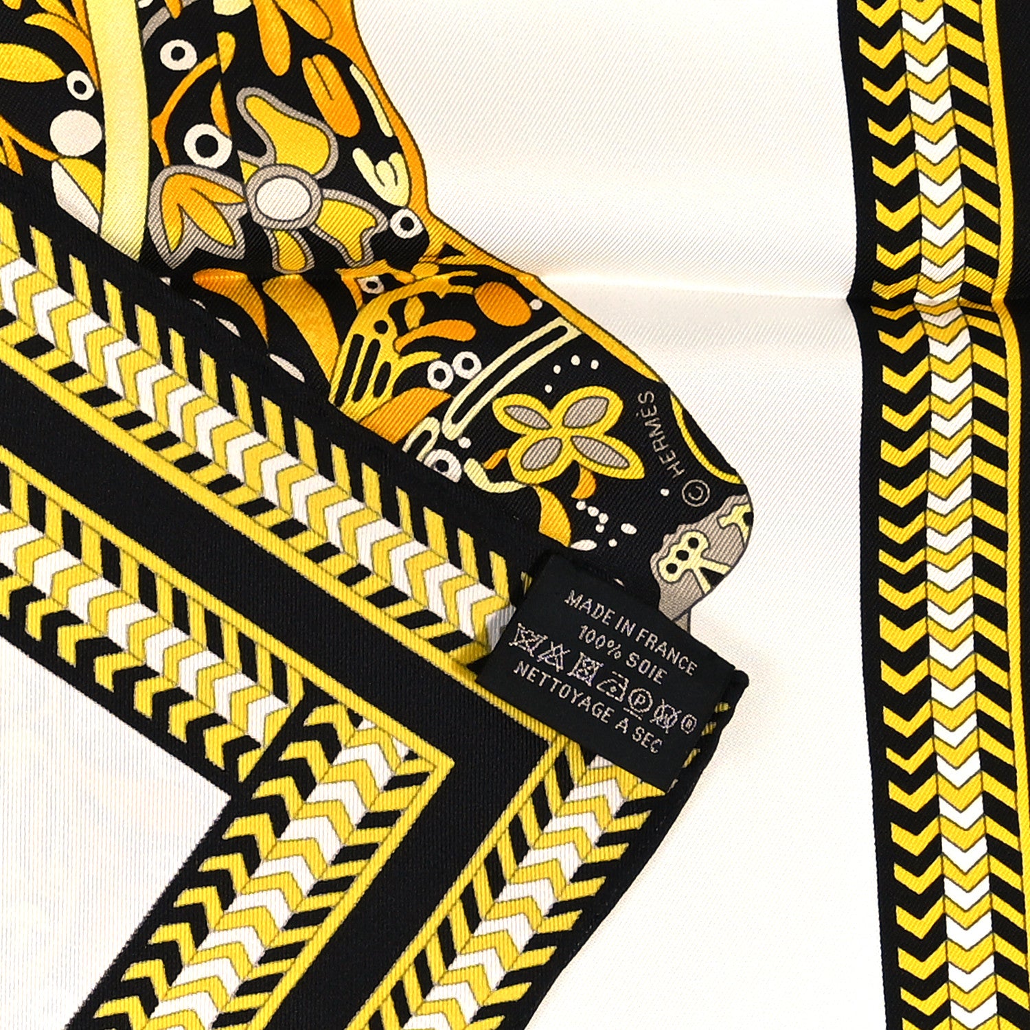 Hermes Silk Selle Des Steppes Scarf 90 White Or Black 3 of 4