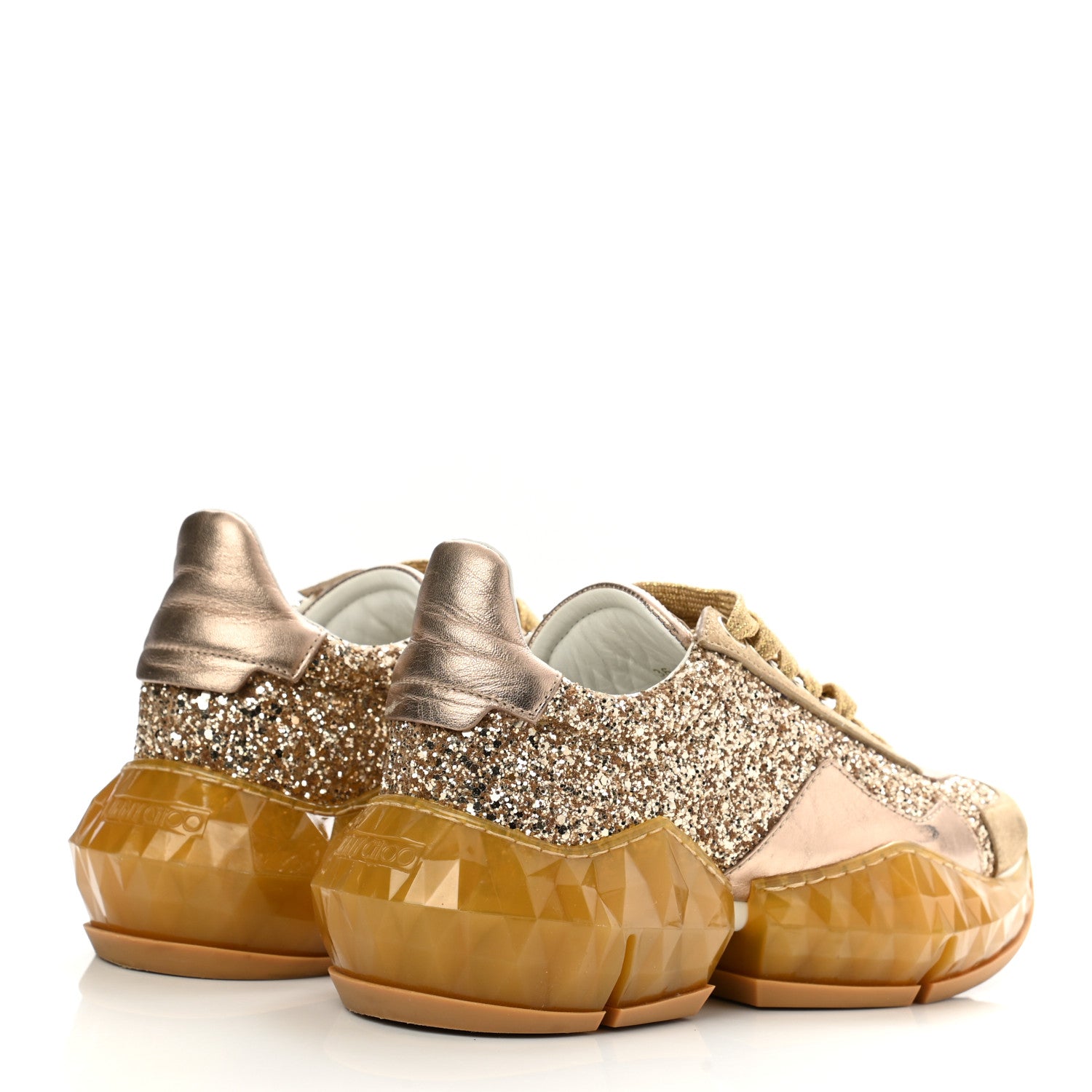 Jimmy Choo Calfskin Glitter Womens Diamond Low Top Sneaker 36 Gold 4 of 10