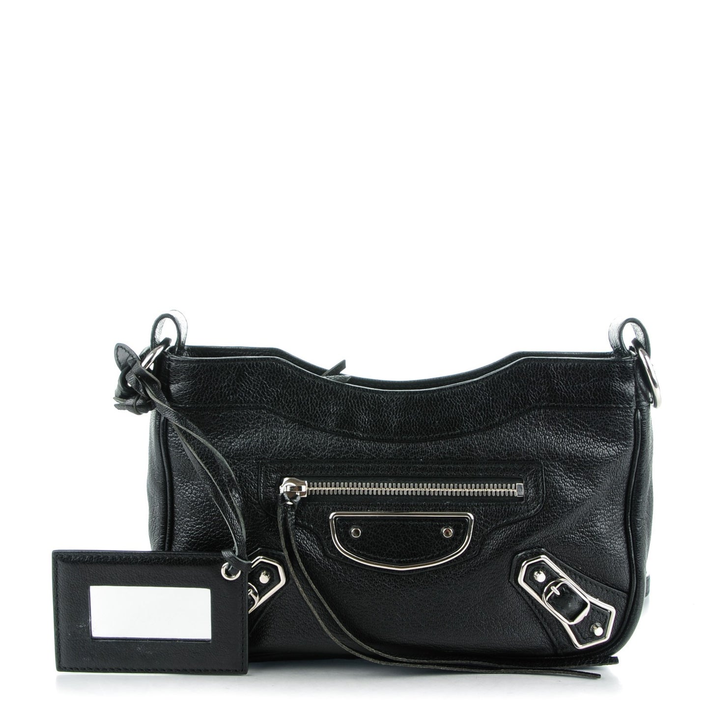 Chevre Silver Metallic Edge Hardware Hip Black