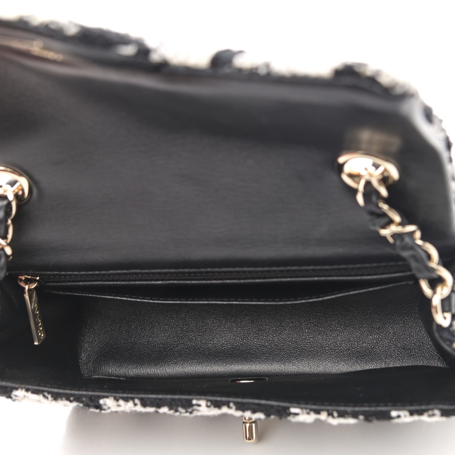 Chanel Tweed Quilted Mini Rectangular Flap Black Ecru White 5 of 12