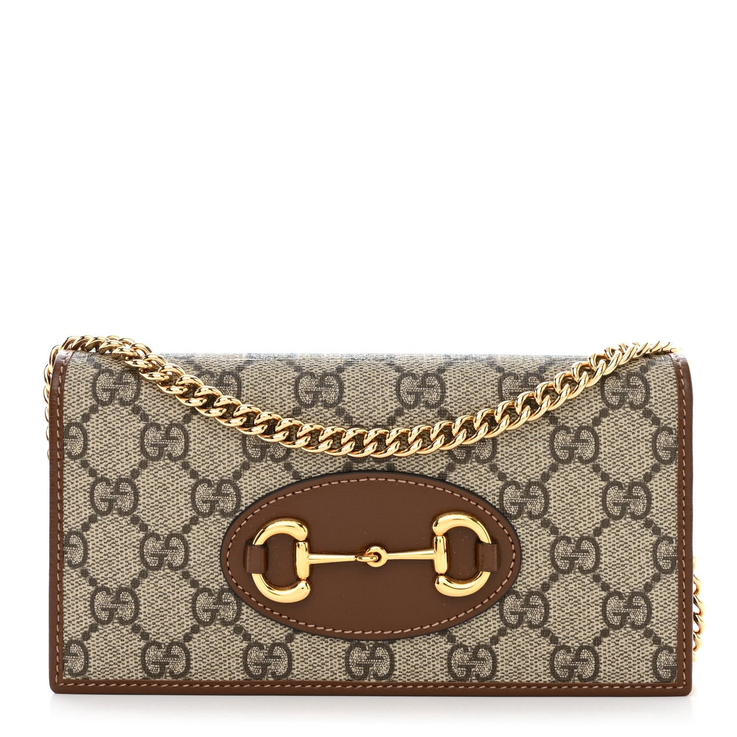 Gucci GG Supreme Monogram Azalea Calfskin Horsebit 1955 Wallet On Chain Beige Ebony Brown Sugar 1 of 11