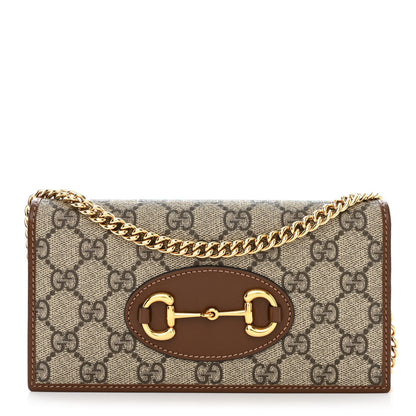 Gucci GG Supreme Monogram Azalea Calfskin Horsebit 1955 Wallet On Chain Beige Ebony Brown Sugar 1 of 11