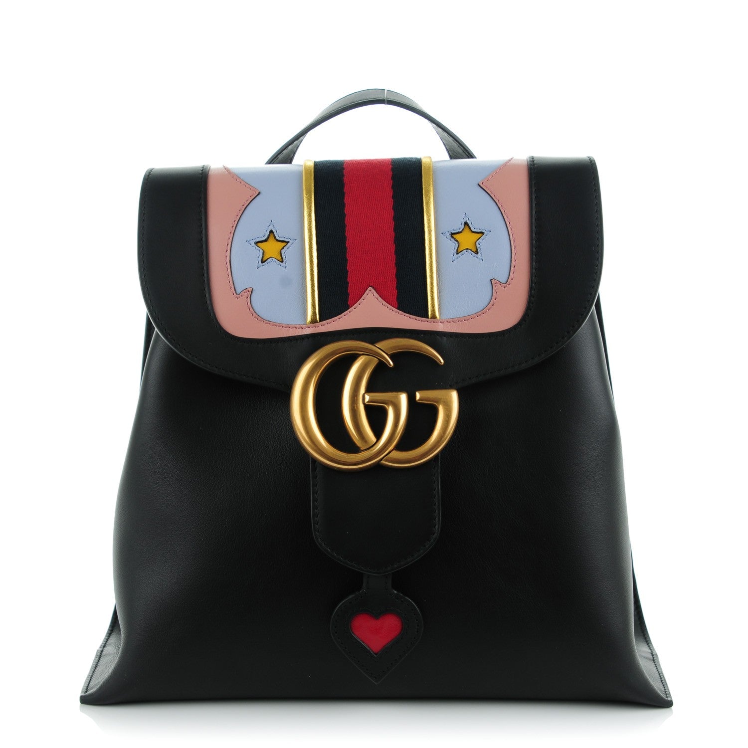 Gucci Calfskin Web GG Marmont Flap Chain Backpack Black 1 of 7