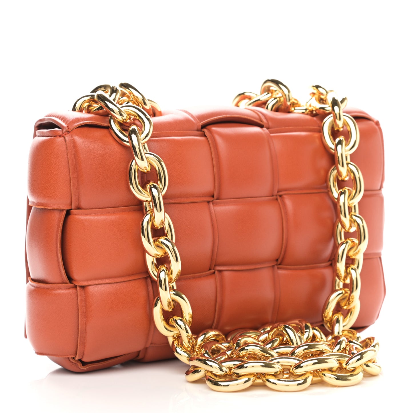 Lambskin Maxi Intreccio Padded Chain Cassette Crossbody Bag Maple