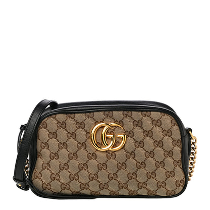 Gucci Monogram Matelasse Diagonal Small GG Marmont Chain Shoulder Bag Beige Black 1 of 15