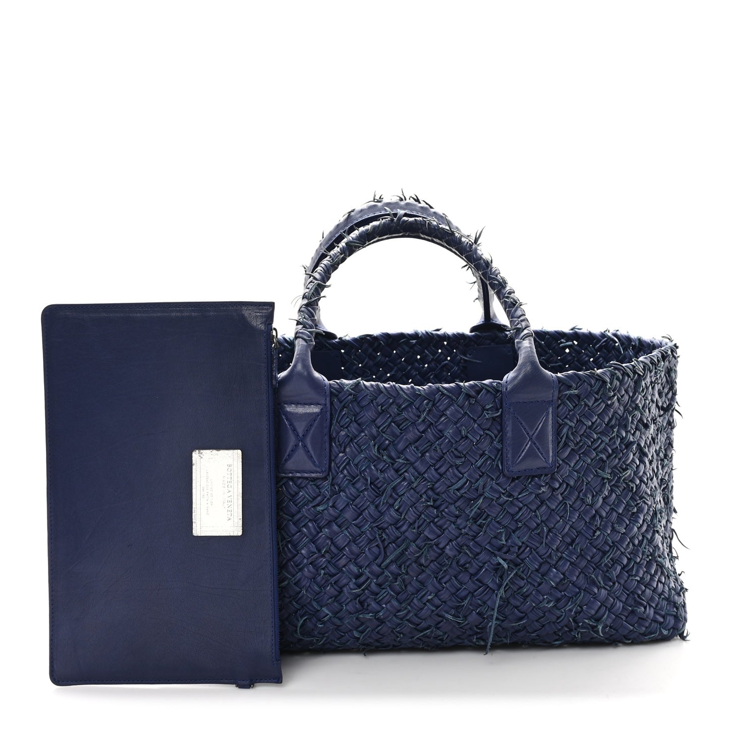 Chevre Intrecciato Fringe Netted Medium Cabat Tote Blue