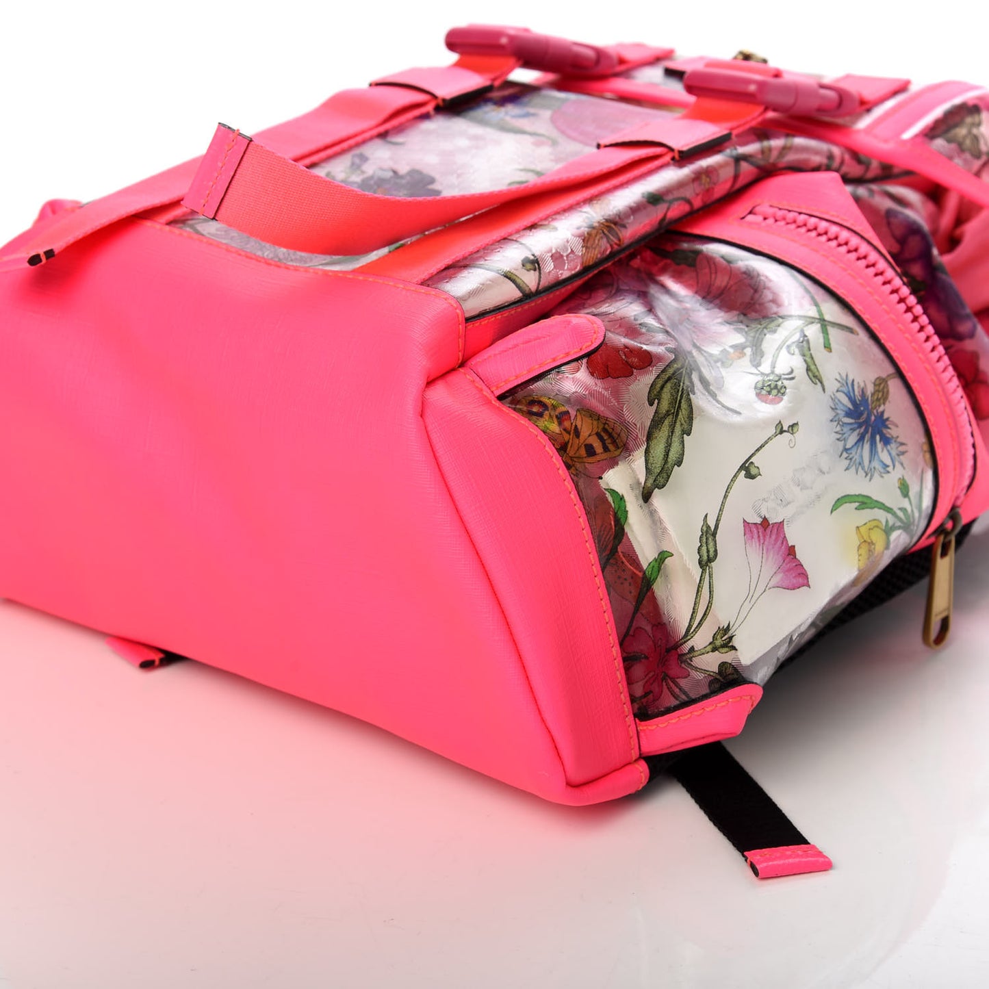 PVC Floral Double Buckle Backpack Fuchsia