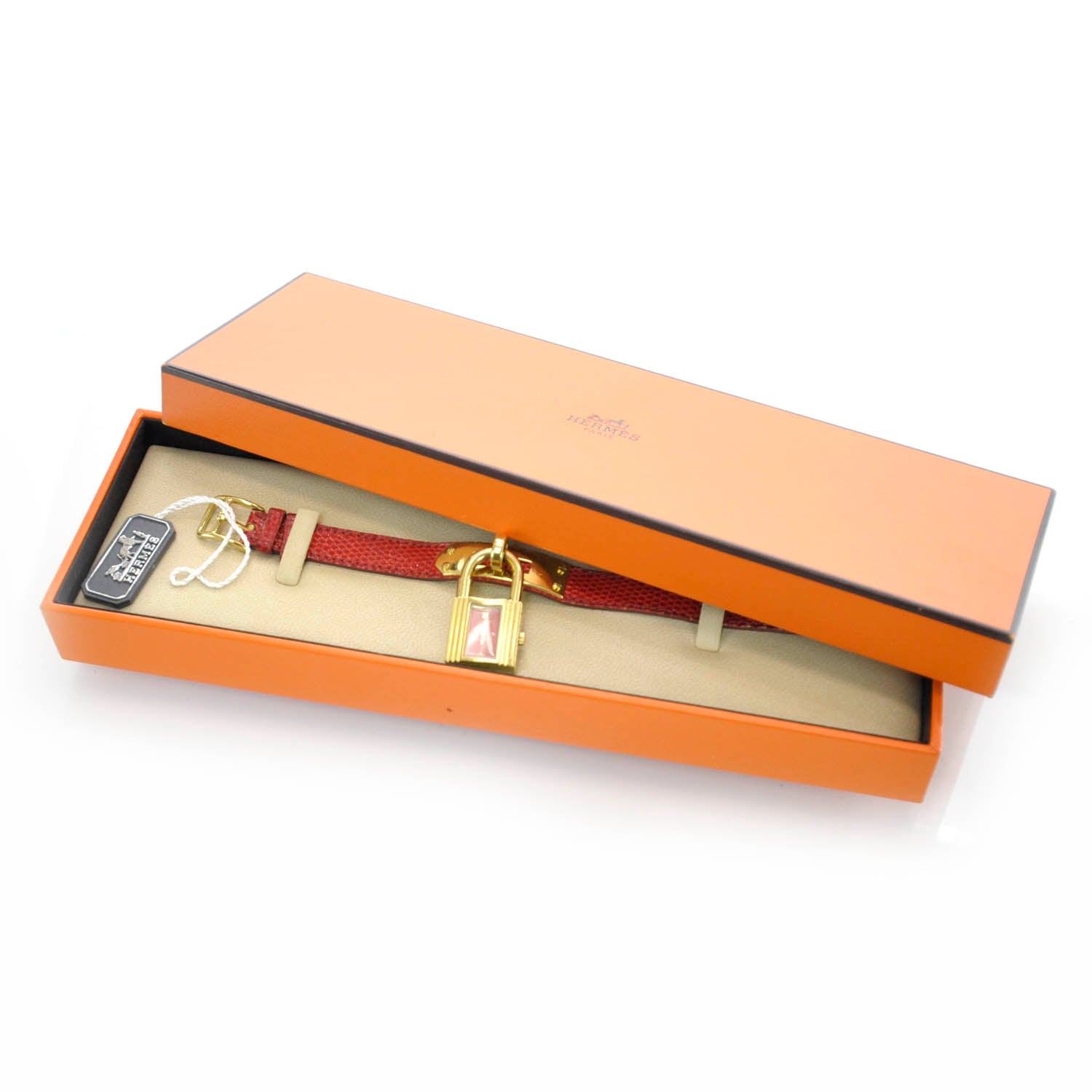 Hermes Stainless Steel Lizard 20mm Kelly Cadena Quartz Watch Rouge Moyen 7 of 7