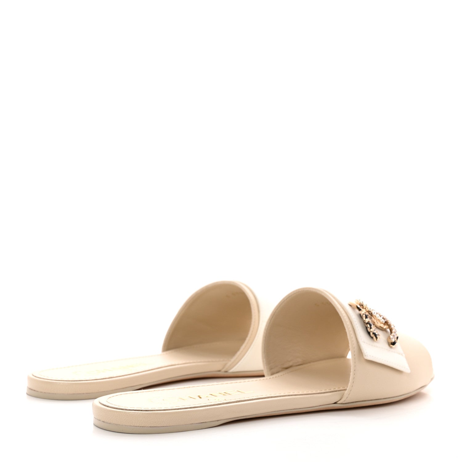 Chanel Lambskin Pearl Crystal CC Mules Sandals 39.5 Beige 4 of 11