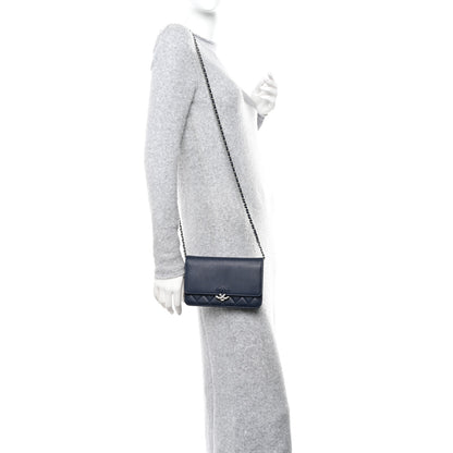 Chanel Grained Calfskin Quilted CC Box Wallet On Chain WOC Navy 2 of 12