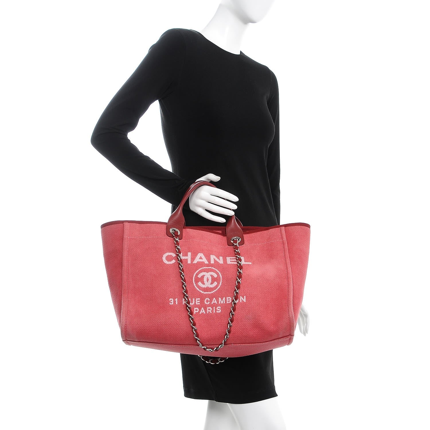 Chanel Canvas Large Deauville Tote Red 2 of 10