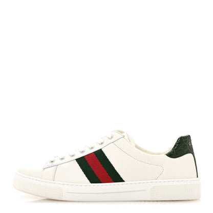 Gucci Calfskin Crocodile Web Womens Ace Sneakers 39 White Green 1 of 10