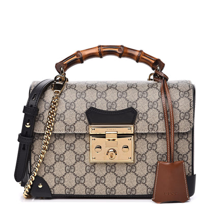 Gucci GG Supreme Monogram Small Padlock Bamboo Shoulder Bag Beige Black Cuir 1 of 12