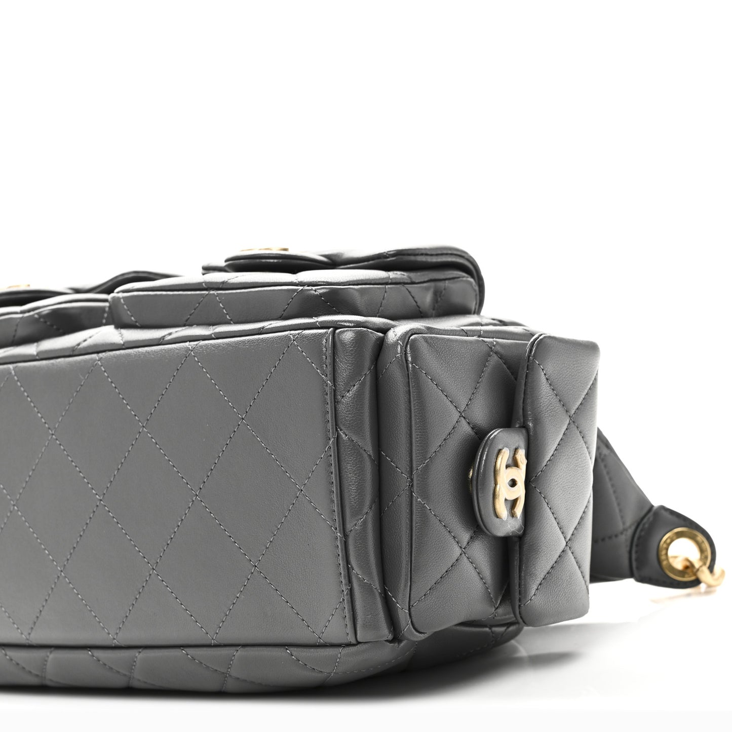 Shiny Lambskin Quilted Large Trendy Pockets Hobo Grey