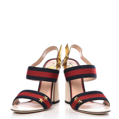 Gucci Grosgrain Web Aline High Heel Sandals 38 Oro 5 of 13