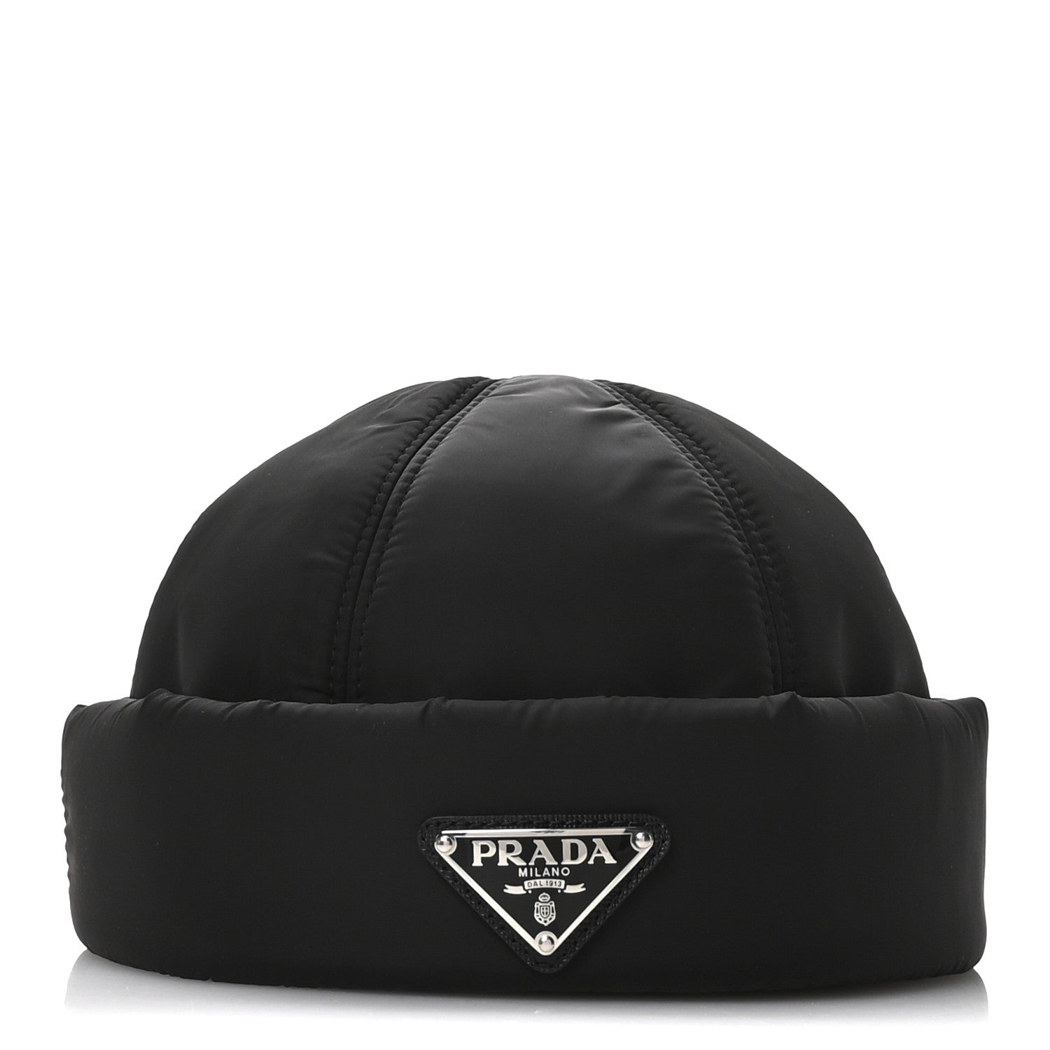 Prada Re-Nylon Padded Metal Triangle Logo Mens Beanie M Black 3 of 9
