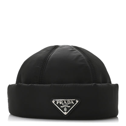 Prada Re-Nylon Padded Metal Triangle Logo Mens Beanie M Black 3 of 9