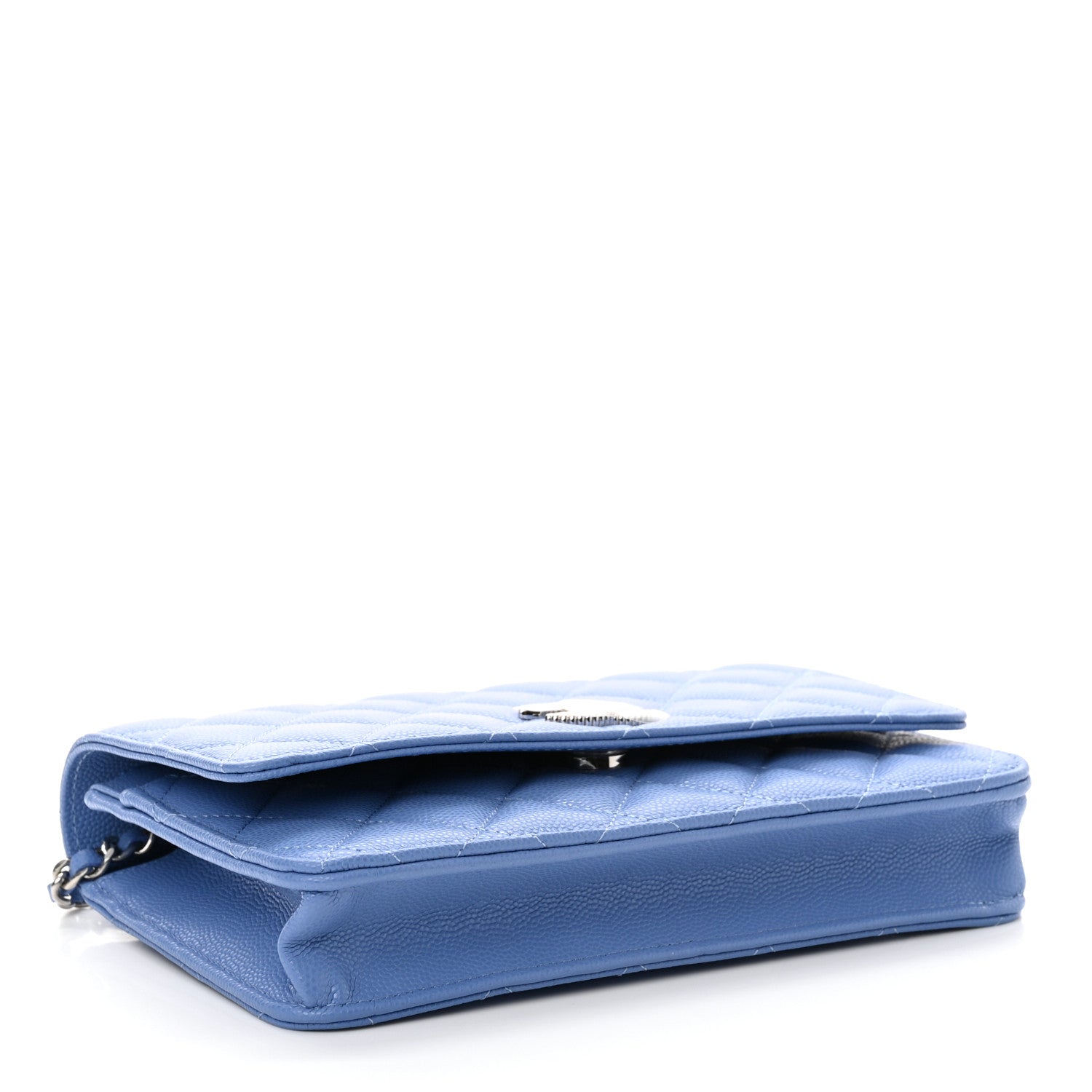 Chanel Caviar Quilted Ribbed Metal Wallet on Chain WOC Blue 4 of 12