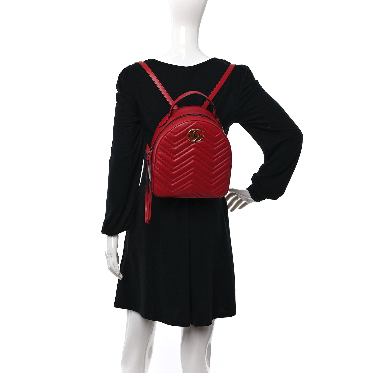 Gucci Calfskin Matelasse GG Marmont Dome Backpack Hibiscus Red 2 of 9