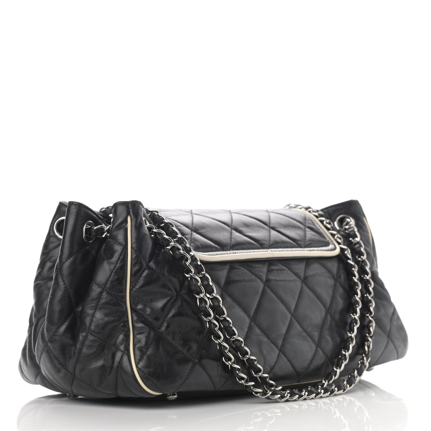 Lambskin Quilted East West Accordion Flap Black