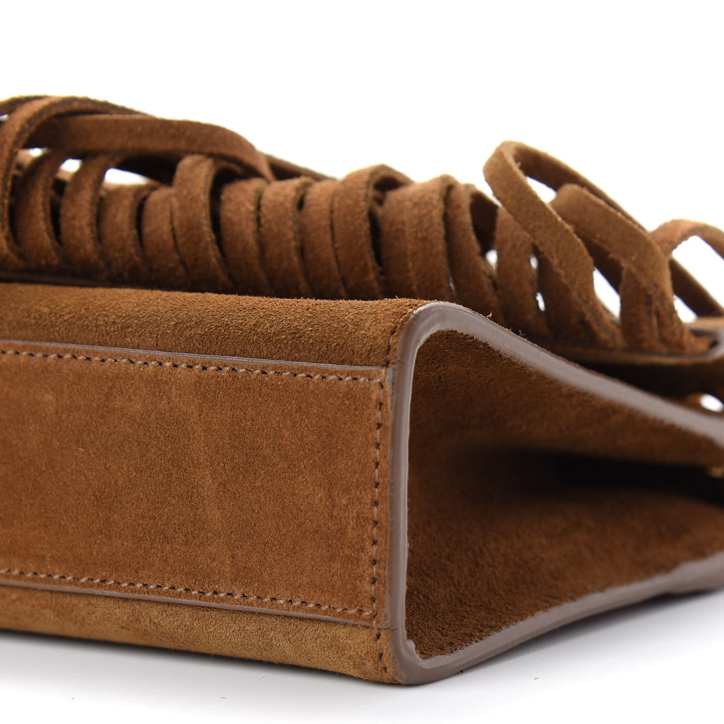 Suede Fringe Small Monogram Satchel Light Ocre
