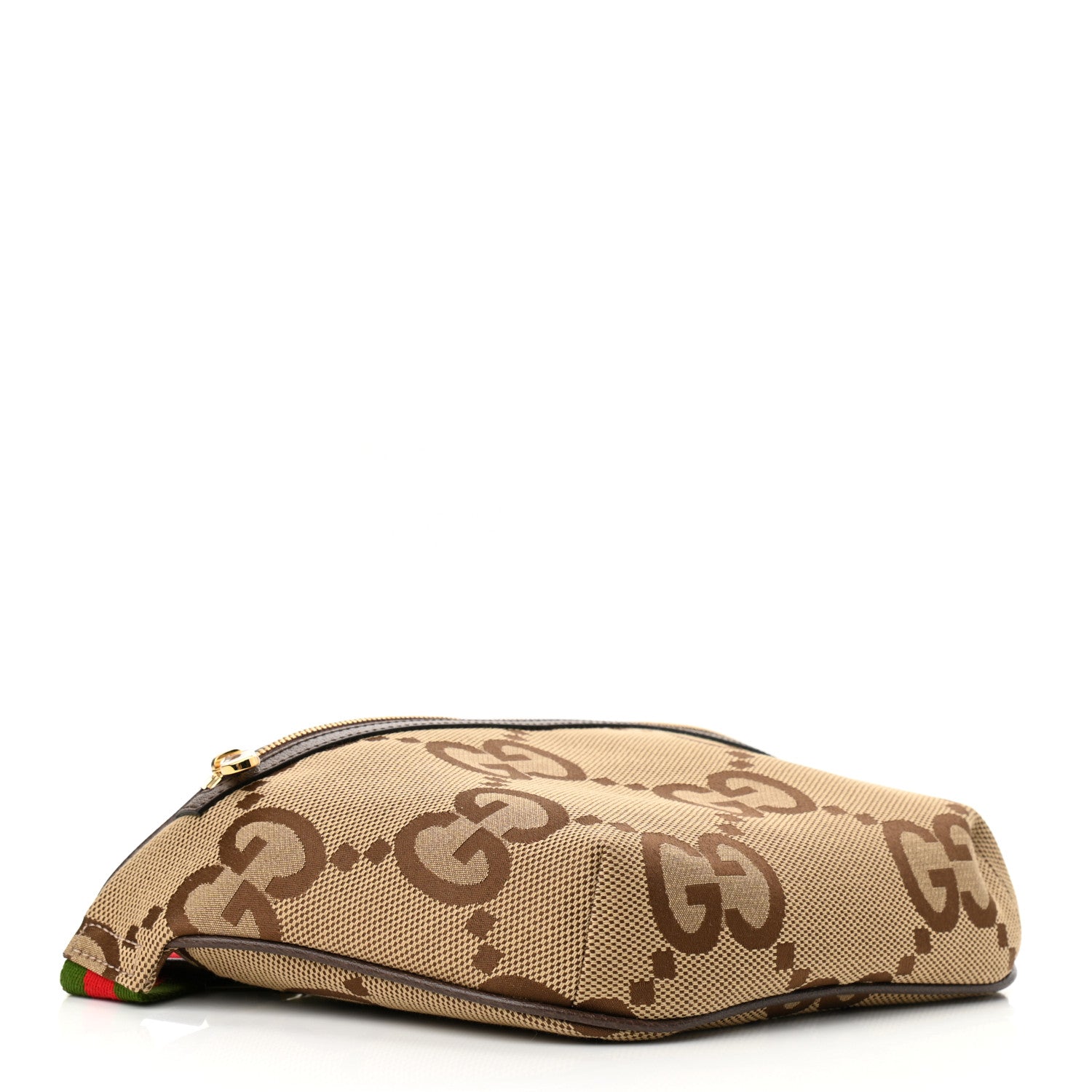 Gucci Monogram Jumbo GG Textured Dollar Calfskin Web Belt Bag Camel Ebony New Acero 4 of 10