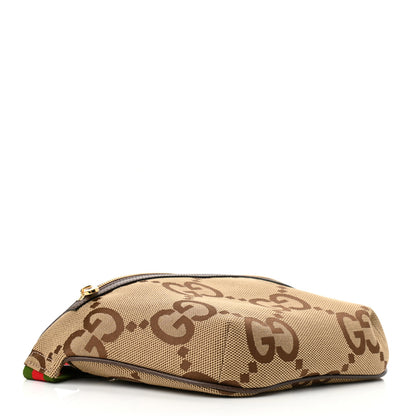 Gucci Monogram Jumbo GG Textured Dollar Calfskin Web Belt Bag Camel Ebony New Acero 4 of 10