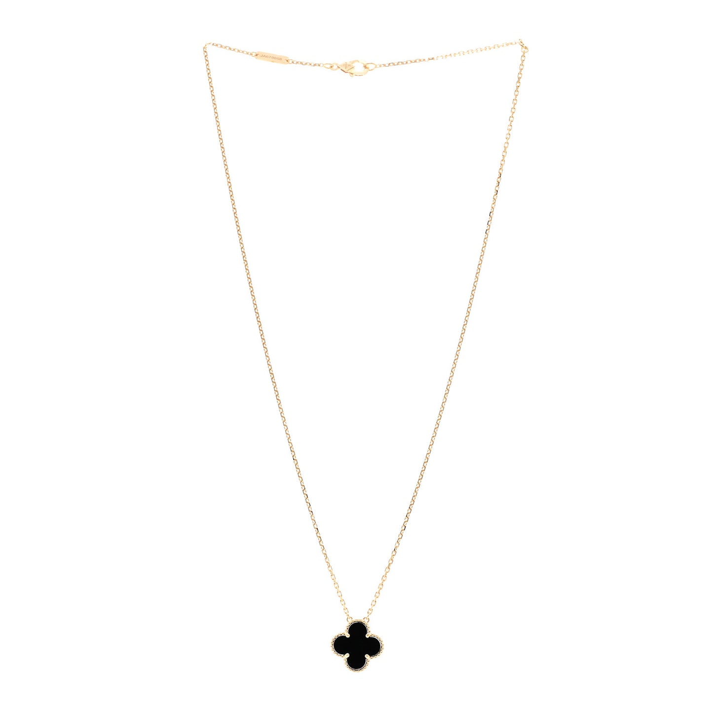 18K Yellow Gold Black Onyx Vintage Alhambra Pendant Necklace