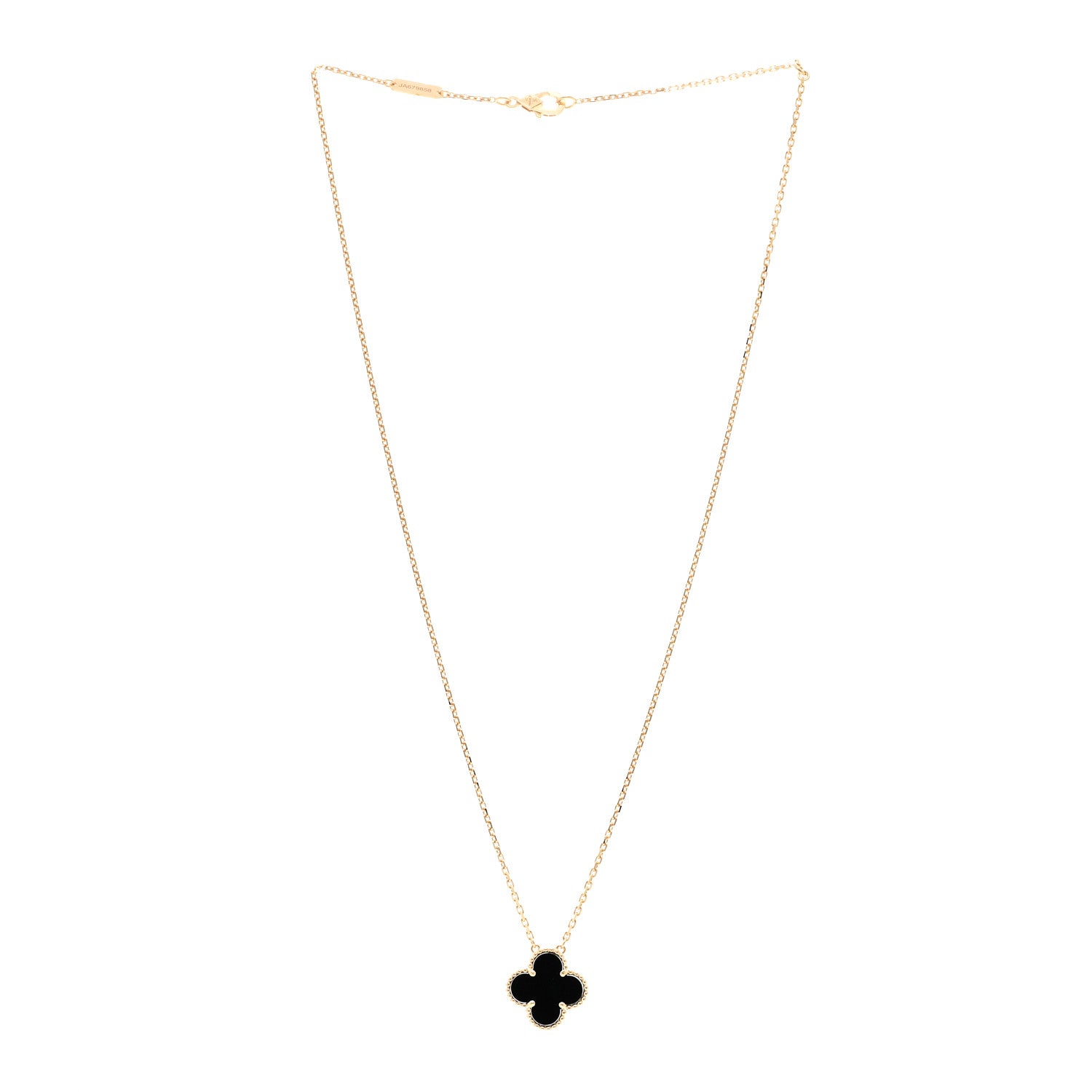 Van Cleef & Arpels 18K Yellow Gold Black Onyx Vintage Alhambra Pendant Necklace 3 of 4